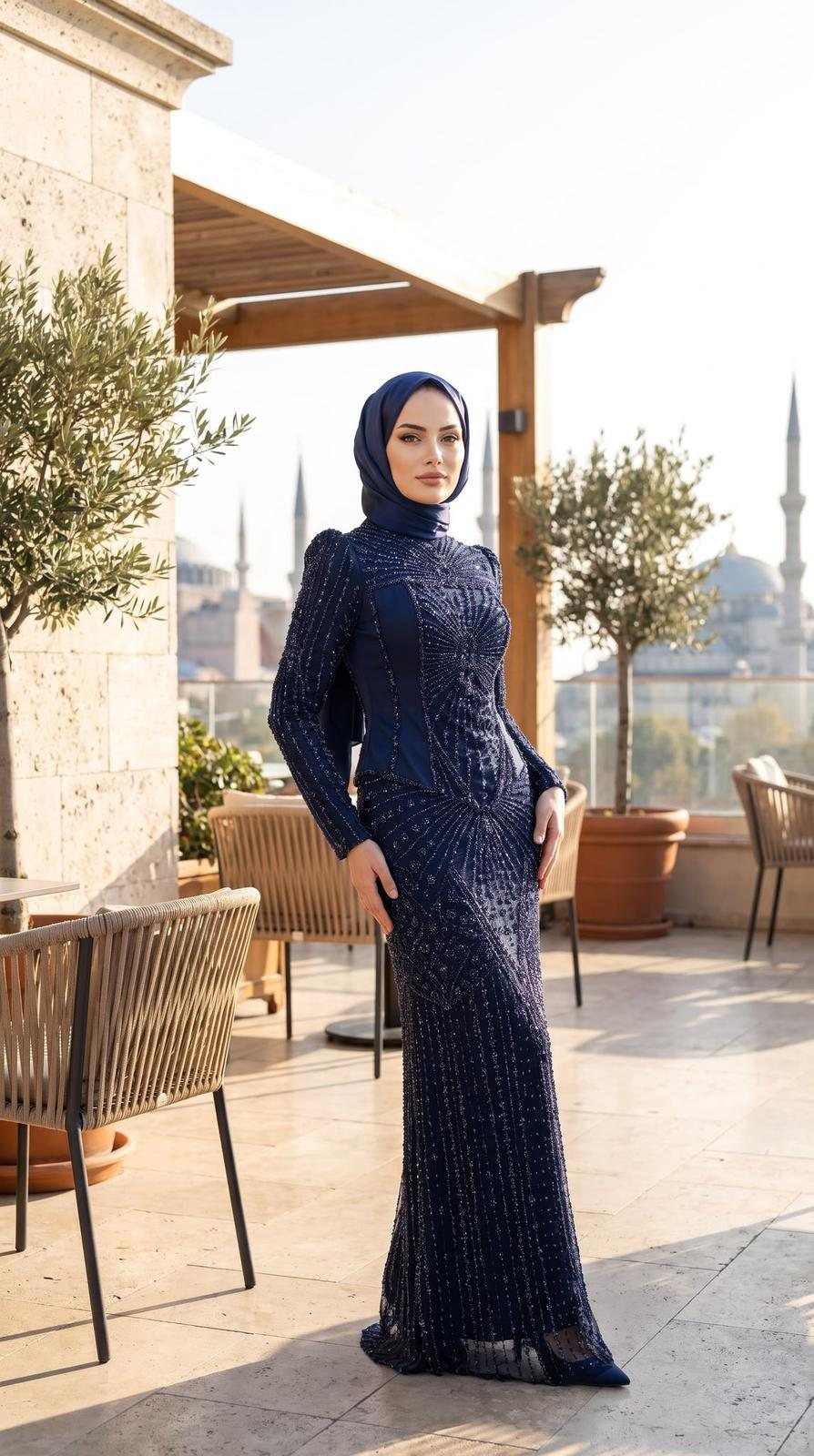 Dinç Dress abiye — teras çekimi