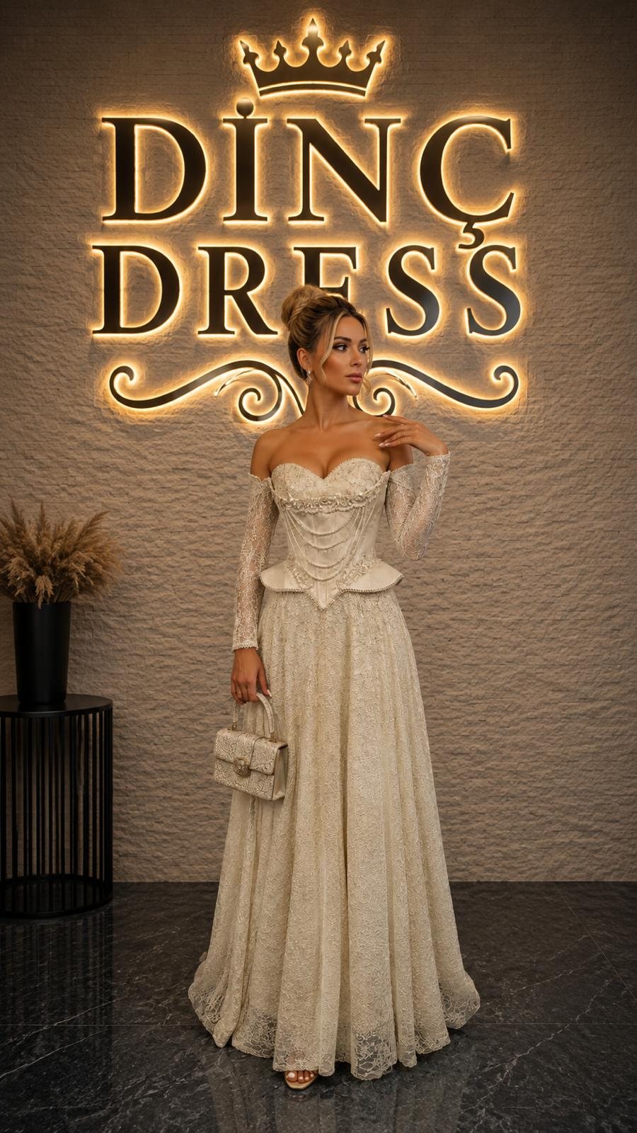 Fildişi Dantelli Abiye